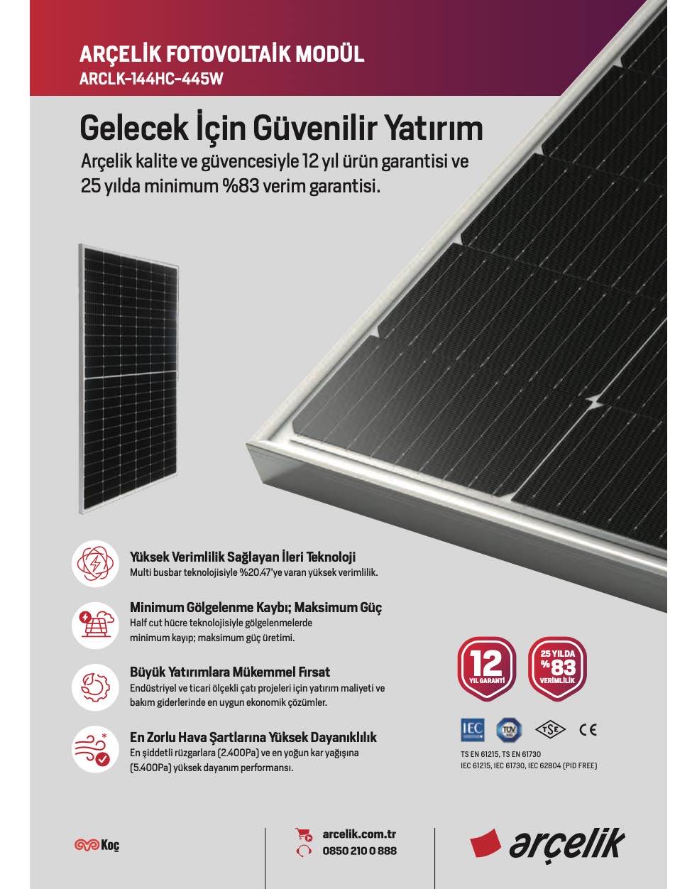 arcelik solar panel 12 yıl garanti